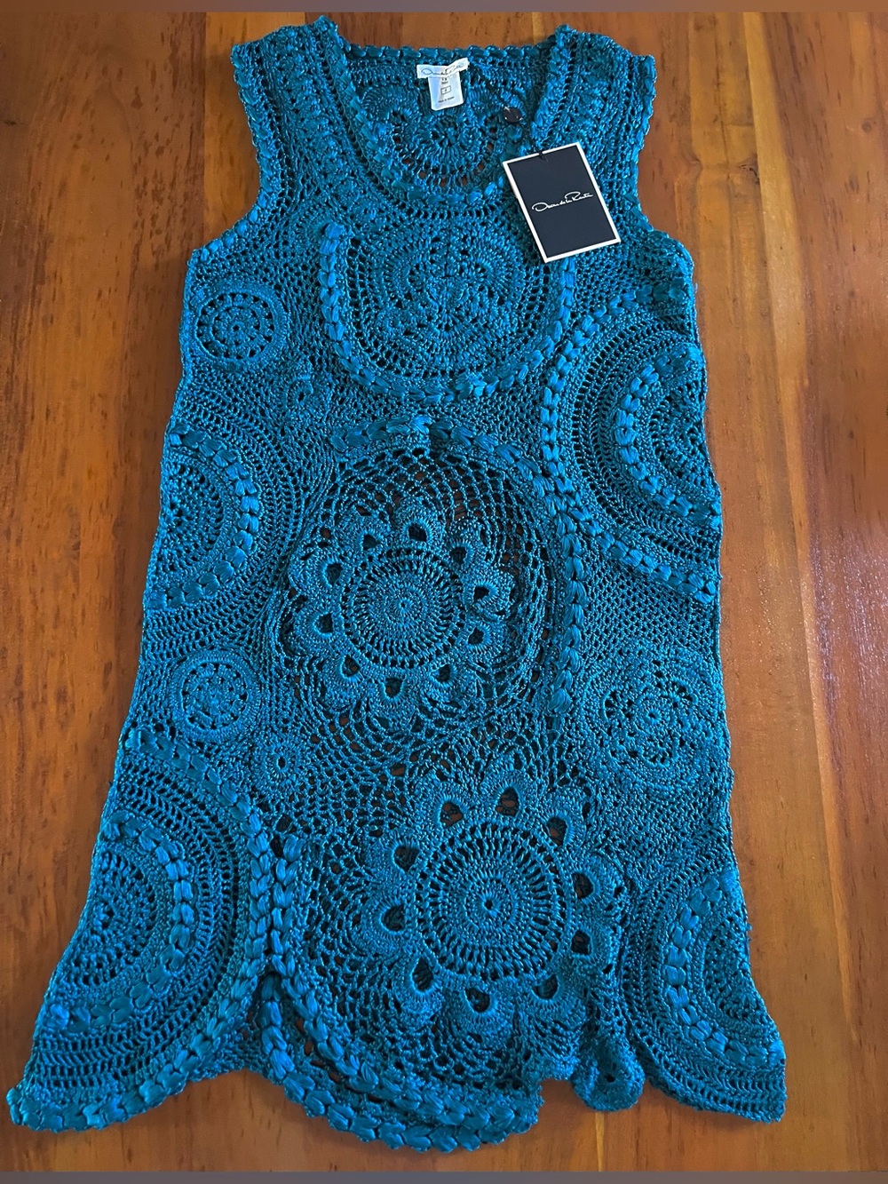 🌸NWT Oscar de la Renta Blue Crochet Knit Tunic/Dress Size Small🌸